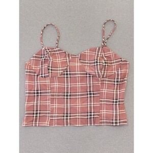 Plaid Corset Style Crop Top Pink Checkered Adjustable Straps Timing XL